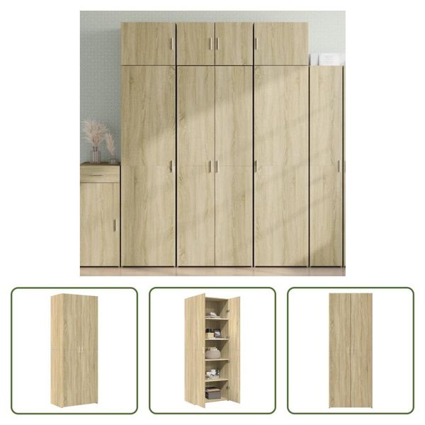 The Living Store Credenza Sonoma Rovere 70X42,5X185 Cm Materiale In Legno-image