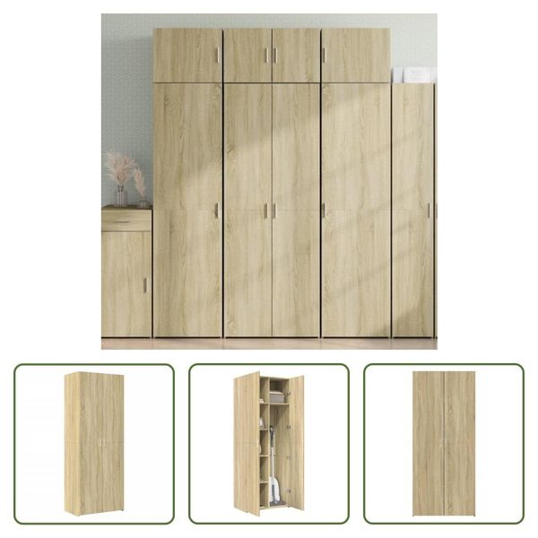 The Living Store Credenza Sonoma Rovere 70X42,5X185 Cm Materiale In Legno-image