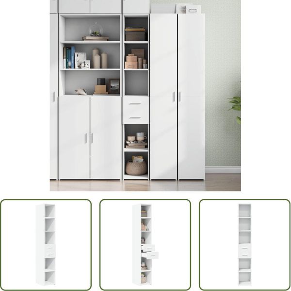 The Living Store Credenza Bianca 30X42,5X185 Cm Materiale A Base Di Legno-image