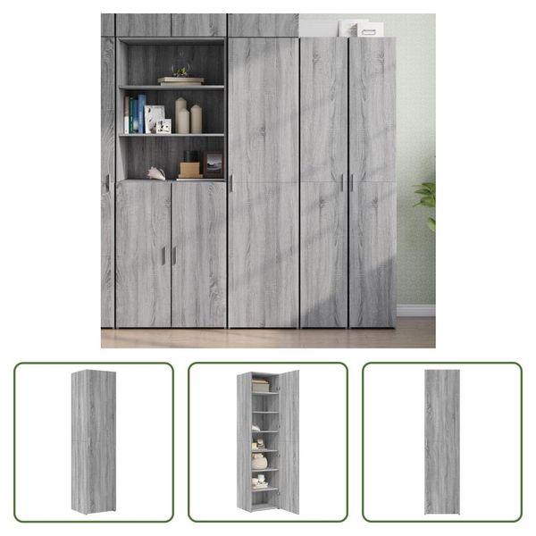 The Living Store Credenza Grey Sonoma 45X42,5X185 Cm Materiale A Base Di Legno-image