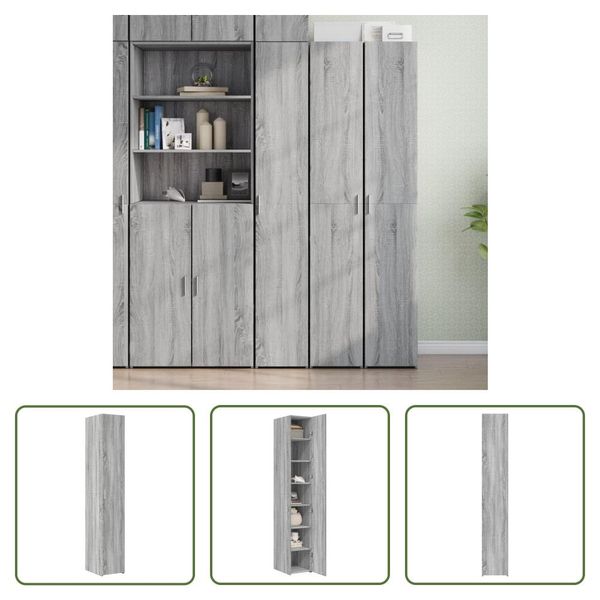The Living Store Credenza Grey Sonoma 30X42,5X185 Cm Materiale A Base Di Legno-image