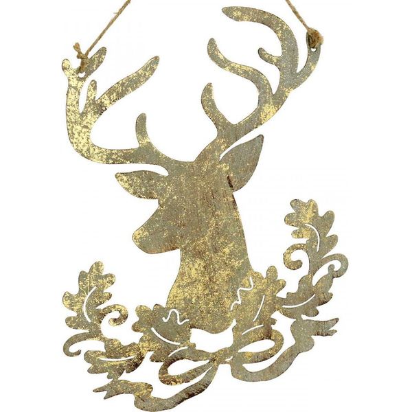 Decorazione Natalizia Renna Appesa Decorazione Metallo Testa Di Cervo Oro Antico 23Cm Set 2Pcs-image