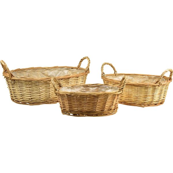 Set Di Cesti Per Piante In Vimini Ovale Con Rivestimento In Lamina, Cesto Decorativo Per Fiori, 3 Misure 42/34/28Cm-image