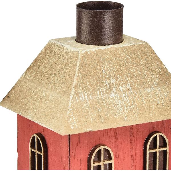 Portacandele Casa Legno Rosso Portacandele A Bastoncino Decorazione Natalizia H14,5Cm Set Di 2-image