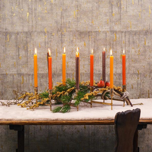 Portacandele A Bastoncino Dorato In Stile Antico, Spazio Per 10 Candele, 46X46Cm H16,5Cm - Decorazione Elegante-image