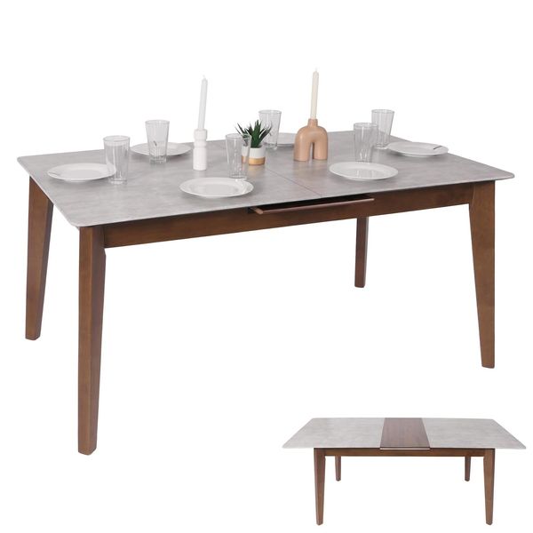 Esszimmertisch MCW-M57, Esstisch, Massiv-Holz Laminat Melamin 160-200X90Cm, Ausziehbar Beton-Optik, Braune Beine-image