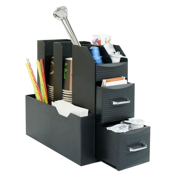 Kaffeestation FüR ZubehöR MCW-L97, Tee Kaffee Organizer Aufbewahrungsbox Mit 2 Schubladen Und 7 FäChern, 29X14X33Cm-image