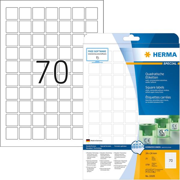 Herma Herma Etichette Rimovibili A4 24X24 Mm Quadrate Bianche Carta Mobile/Rimovibile Opaca 1750 Pz.-image