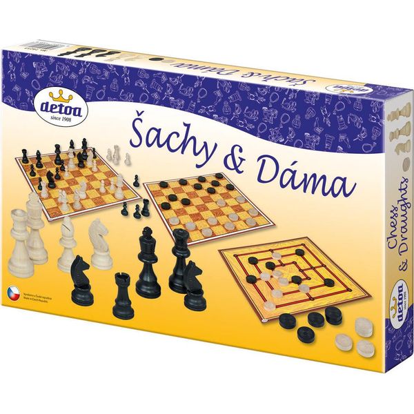 Detoa - Gioco Da Tavolo Scacchi, Dama, Mulino, Pezzi Di Legno E Pietre In Scatola 35X23X4Cm-image