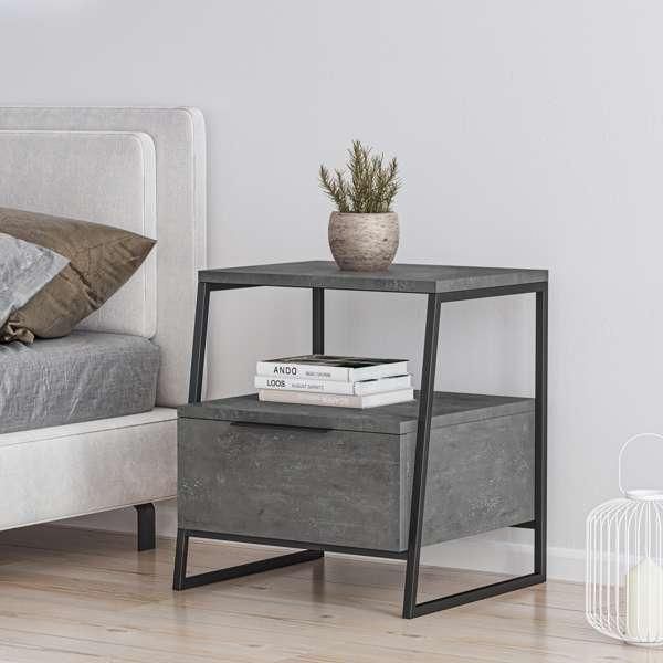 Decortie Pal Comodino Moderno Con Cassetto Retrò Grigio Multiuso , 45 X 40 X 50 Cm-image