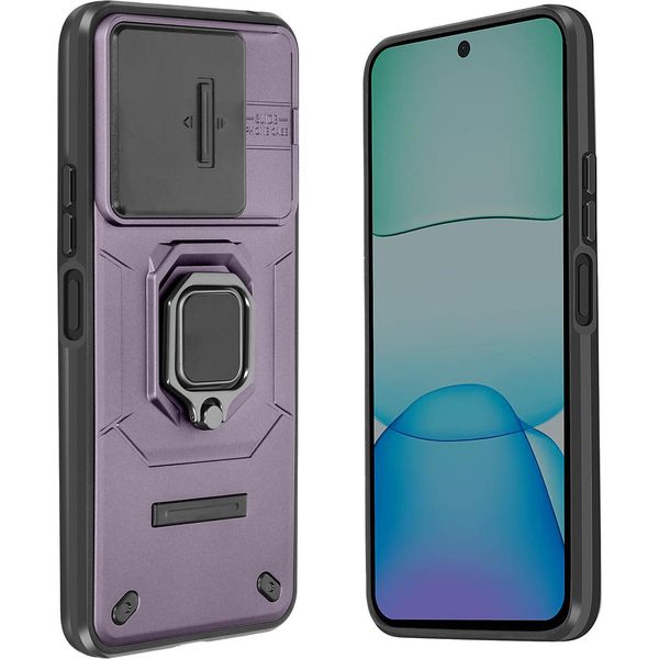 Avizar, Custodia Ad Anello Antiurto Per Redmi 13 Con Copertura Scorrevole Della Fotocamera, Viola Scuro-image