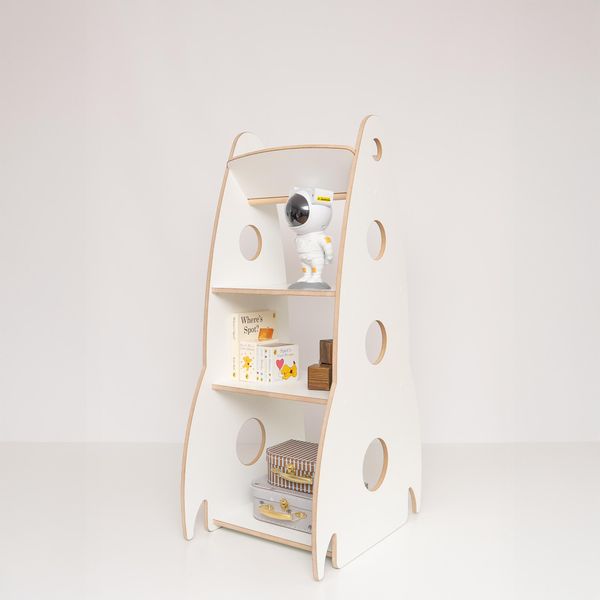 Libreria Per Bambini A Forma Di Razzo, Scaffale In Legno Montessori, Libreria Con Ripiani, Organizzatore Di Libri E Giocattoli 100% Eco, Eu-image