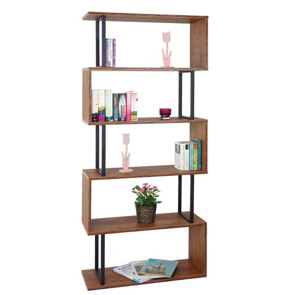 BüCherregal MCW-A27, Standregal Wohnregal, 183X80Cm 3D-Struktur 5 Ebenen ~ Wildeiche-Optik, Metall Schwarz-image