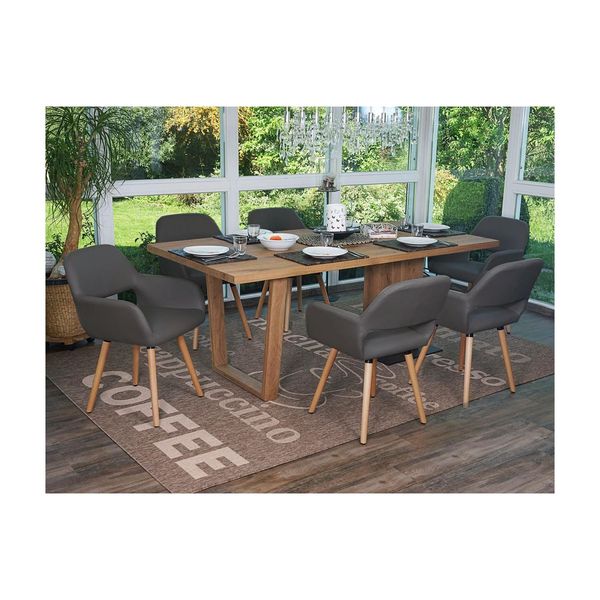 6Er-Set Esszimmerstuhl MCW-A50 Ii, Stuhl KüChenstuhl, Retro 50Er Jahre Design ~ Kunstleder, Grau, Helle Beine-image