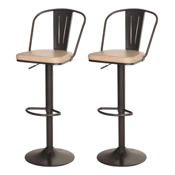 2Er-Set Barhocker Mcw-H10A, Tresenhocker Barstuhl, HöHenverstellbar Drehbar Industrial Kunstleder Metall ~ Vintage Beige-image