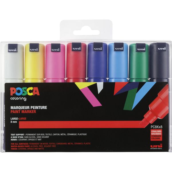Marcatore A Pigmento Uni-Ball Posca (PC-8K), Confezione Da 8 Pezzi, Colore Nero.-image