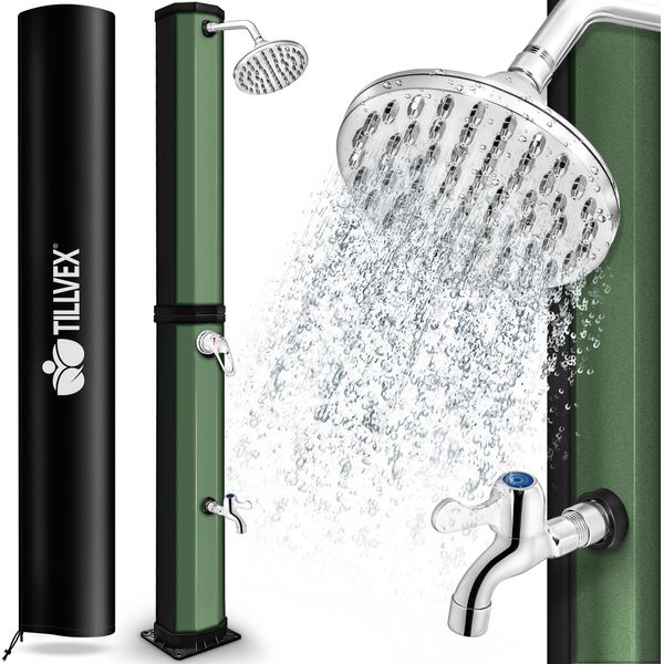 Tillvex Doccia Solare 60 Litri Nero/Verde Con Copertura Protettiva Inclusa Doccia Da Giardino Doccia Da Piscina Doccia Da Campeggio Doccia Solare Da Esterno Doccia A Pioggia-image