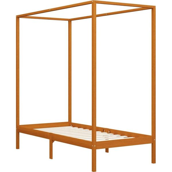 Struttura Letto A Baldacchino In Pino Massiccio Marrone Miele 90 X 200 Cm-image
