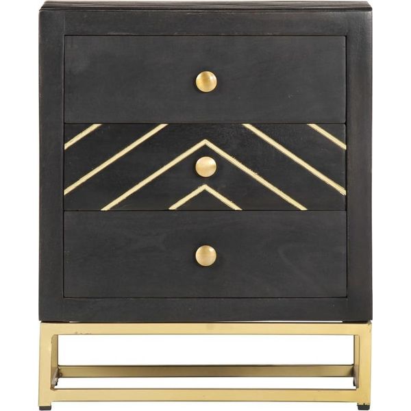 Syfax™ Comodino Nero E Oro 40X30X50 Cm In Legno Massello Di Mango-image