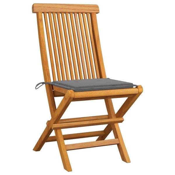 Vidaxl Sedie Da Giardino Con Cuscini Grigi 8 Pz. Legno Massiccio Di Teak-image