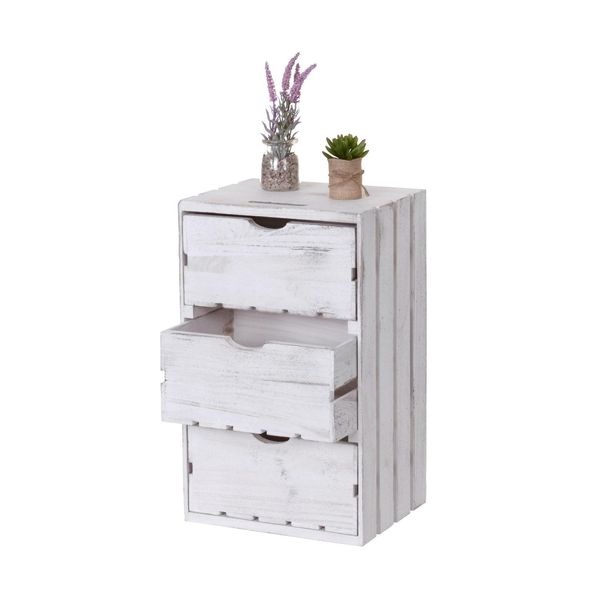 Kommode MCW-C62, Schubladenkommode Holzkiste, Shabby-Look Vintage 3 Schubladen 53X32X26Cm ~ Weiß-image