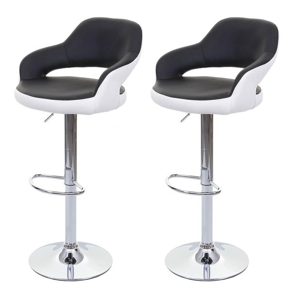 2Er-Set Barhocker MCW-F16, Barstuhl Tresenhocker Drehhocker, Mit Lehne Kunstleder ~ Schwarz-Weiß-image