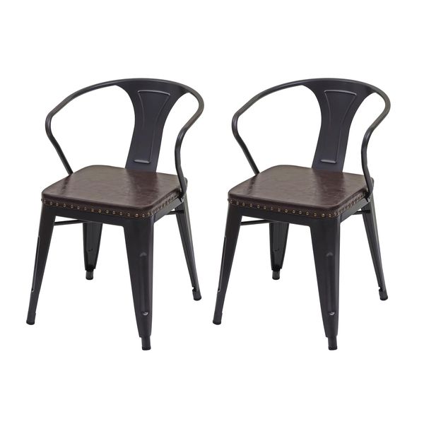 2Er-Set Esszimmerstuhl Mcw-H10D, Stuhl KüChenstuhl, Chesterfield Metall Kunstleder Industrial Gastronomie ~ Schwarz-Braun-image