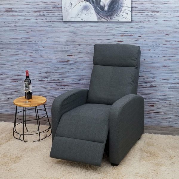 Fernsehsessel MCW-F76, Relaxsessel Sessel Liegesessel, Liegefunktion Verstellbar Stoff/Textil ~ Hellgrau-image
