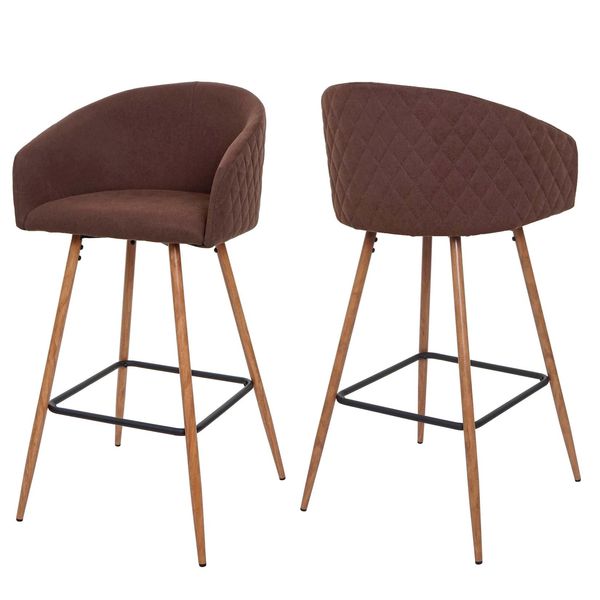 2Er-Set Barhocker MCW-D72, Barstuhl Tresenhocker KüChenhocker Mit Lehne, Holzoptik ~ Stoff/Textil, Braun-image