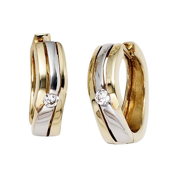 Paar Creolen Jobo, Gold (Gelbgold 333), Ohrringe, Damen, 15,6Mm, Gelbgold 333, 333 Gold Bicolor Mit Zirkonia-image