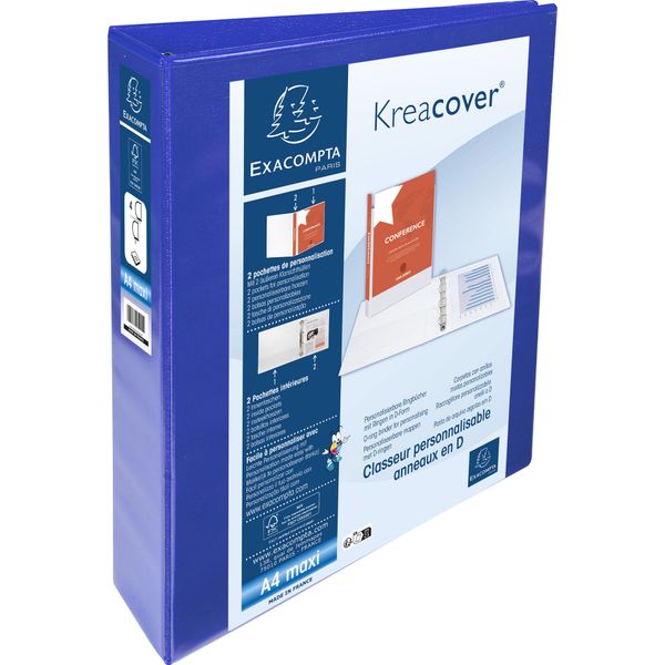 Exacompta Raccoglitore Ad Anelli Fissi 4 Anelli D-Form Larghezza Dorso 64 Mm A4 Kreacover Blu-image