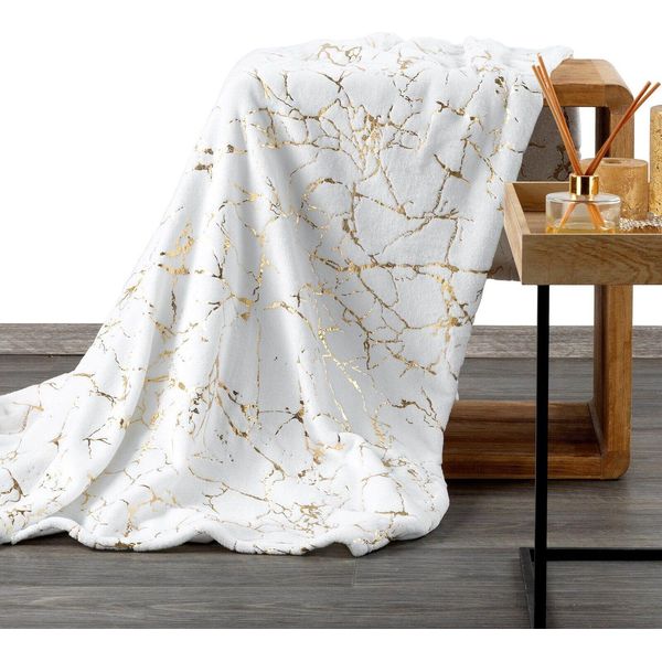 Accogliente Coperta Da Divano Morbida Coperta Caro Con Motivo Trapuntato Glamo Bianco Lucido 150 Cm X 200 Cm Cm Bianco Oro-image