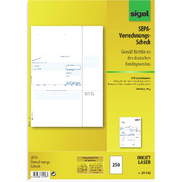 Sigel Bankformular "Pc-Verrechnungs-Scheck"", A4 - FüR Den Markt: D (ZV532)"-image