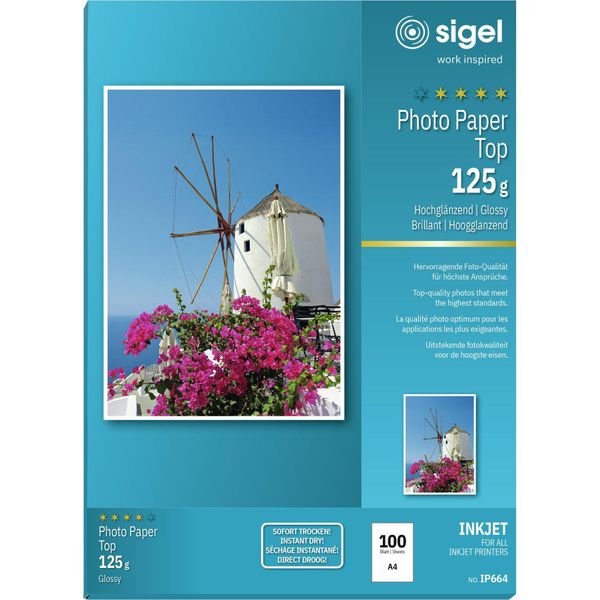 Sigel IP664 Inkjet-Top-Foto-Papier, Din A4, HochgläNzend, 125 G/Qm-image