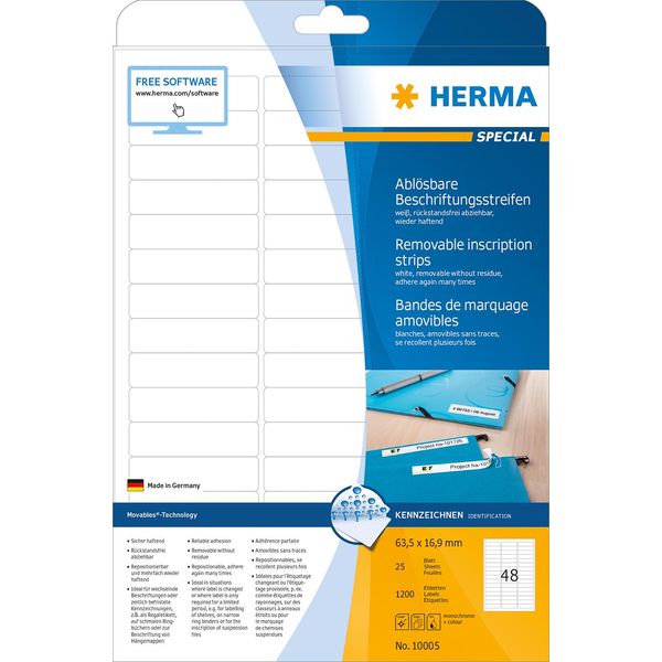 Herma Herma Strisce Di Iscrizione Rimovibili A4 63,5X16,9 Mm Bianco Carta Mobile/Rimovibile Opaca 1200 Pz.-image