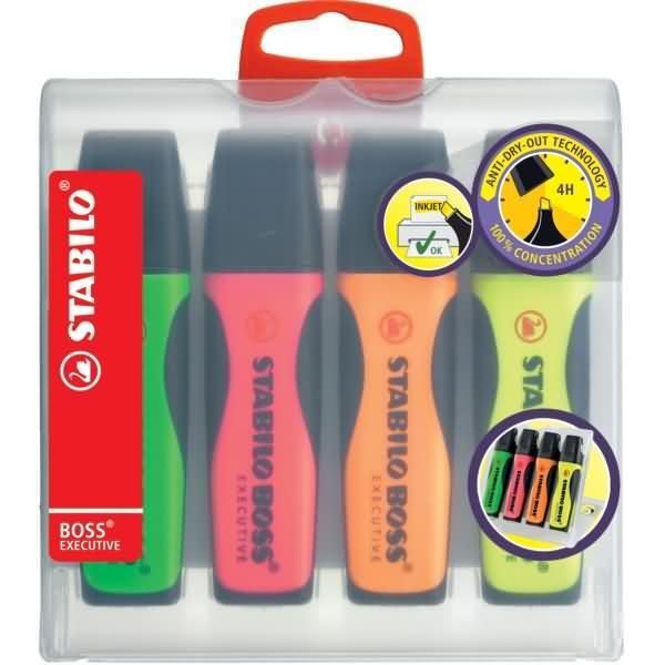 Evidenziatore Premium - Stabilo Boss Executive - Confezione Da 4 - Verde, Rosa, Arancione, Giallo-image