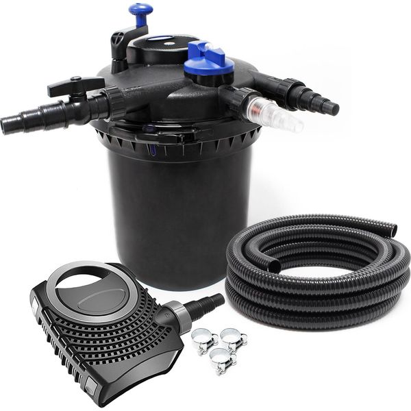Set Completo Sunsun: Filtro A Pressione Per Laghetti CPF-10000 Fino A 10000 L Con Chiarificatore UV-C Da 11 Watt, Pompa Per Laghetti NEO6000 Supereco 6000L/H 40W, Tubo Per Laghetti Da 5 M 38 Mm (1 1/2"), Fascette Stringitubo W1 44-47Mm"-image