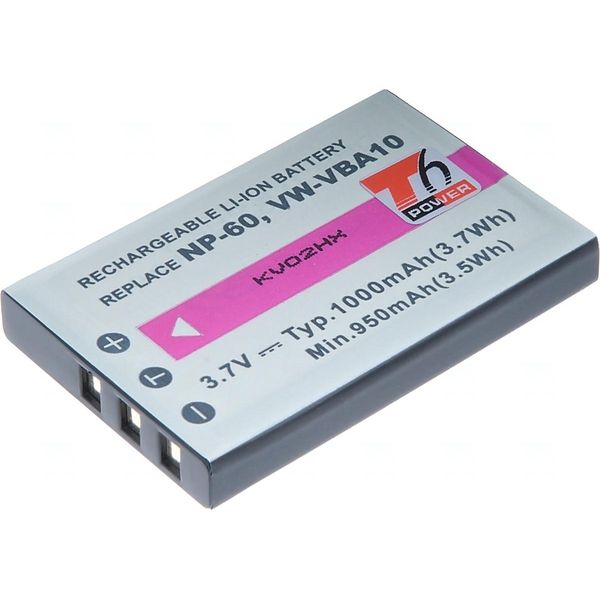 Batteria T6 Power Per Fotocamera Digitale Casio, Numero Di Parte LI-20B, Li-Ion, 3,7 V, 1000 Mah (3,7 Wh), Nero-image