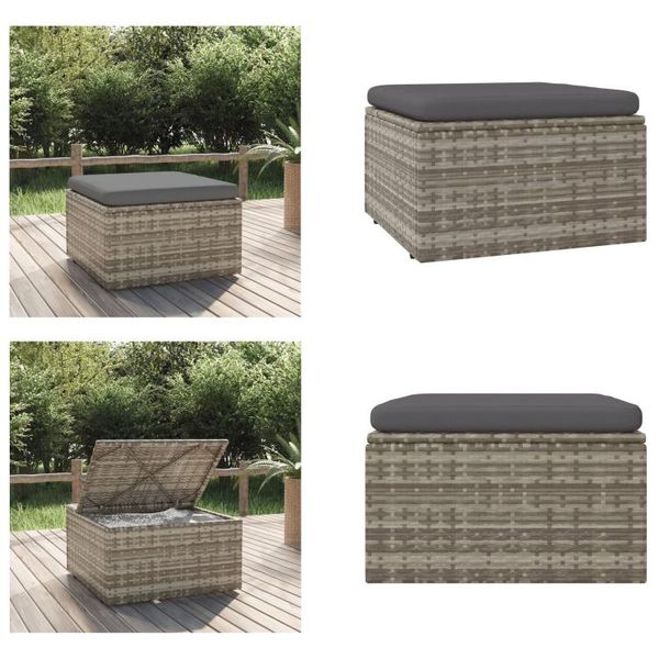 Vidaxl Sgabello Da Giardino Con Cuscino Grigio 55X55X30 Cm Poly Rattan - Sgabello Da Giardino - Sgabello - Sgabello - Sgabello - Sgabello-image