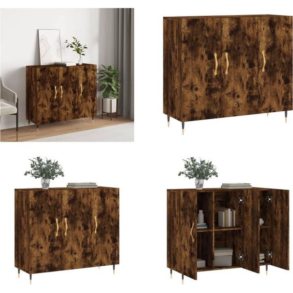 Vidaxl Credenza In Rovere Fumé 90X34X80 Cm In Legno - Credenza - Credenza - Armadio - Armadio Portaoggetti-image