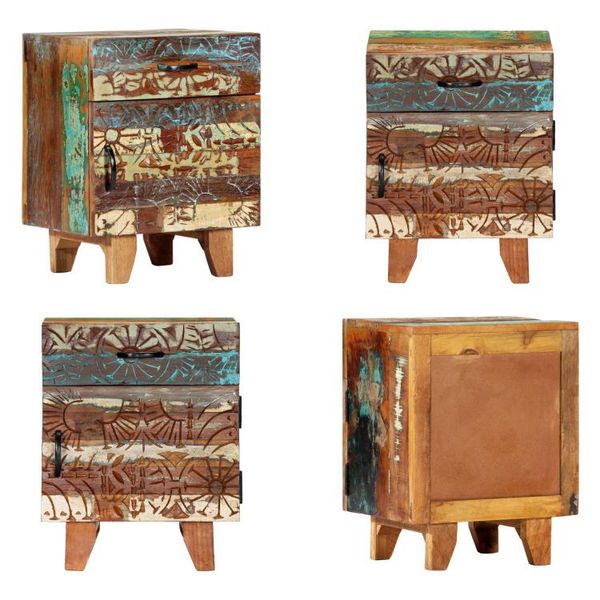 Vidaxl Comodino Intagliato A Mano 40X30X50 Cm In Legno Massiccio Antico - Comodino - Comodini - Armadi Laterali - Armadi Laterali-image