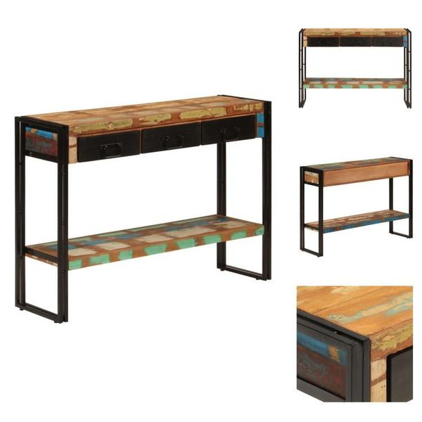 Vidaxl Tavolino 110X30X76 Cm In Legno Massiccio Antico - Tavolini-image