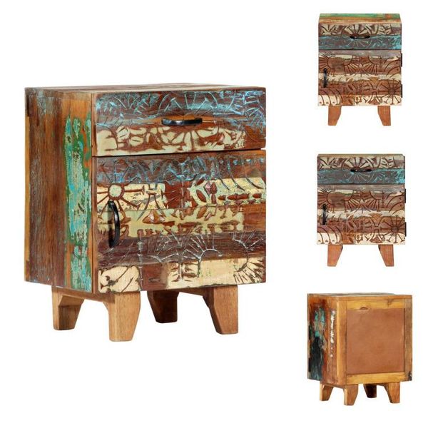Vidaxl Comodino Intagliato A Mano 40X30X50 Cm In Legno Massello Antico - Comodini-image
