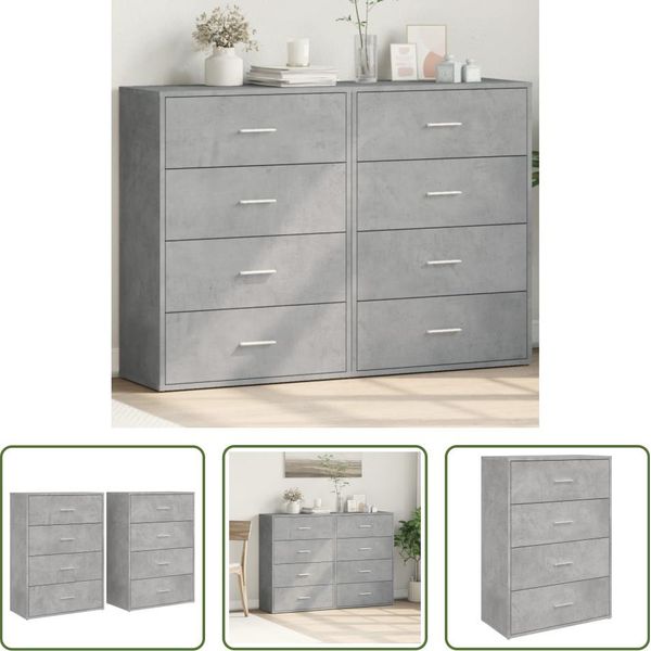 The Living Store Credenze 2 Pz. Grigio Cemento 60X31X84 Cm Materiale A Base Di Legno-image