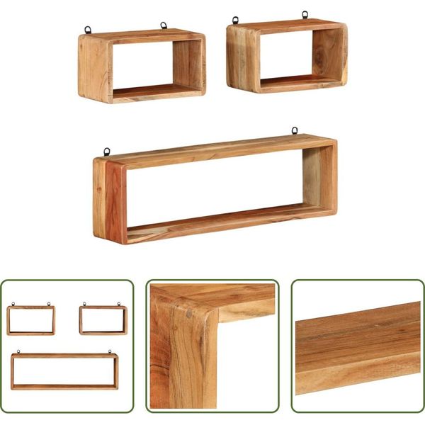 The Living Store Set Di Scaffali A Cubo Da 3 Pezzi In Legno Massiccio Di Acacia-image
