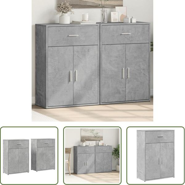 The Living Store Credenze 2 Pz. Grigio Cemento 60X30X84 Cm Materiale A Base Di Legno-image