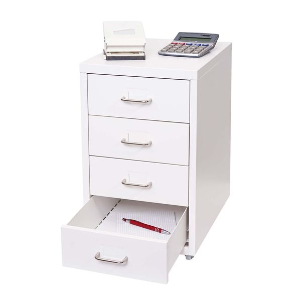 Rollcontainer Preston T851, Schubladenschrank Stahlschrank BüRoschrank, 48X28X41Cm 4 Schubladen ~ Weiß-image