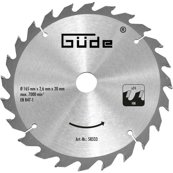 Lama Per Legno GüDe Hm - 20T - 165X20X24Mm - Per Sega Circolare GüDe E Sega Circolare Portatile GüDe-image