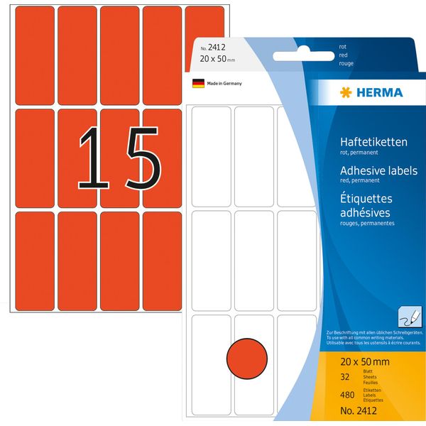 Herma 2412 Herma Vielzweck-Etiketten, 20 X 50 Mm, Rot, GroßPackung-image