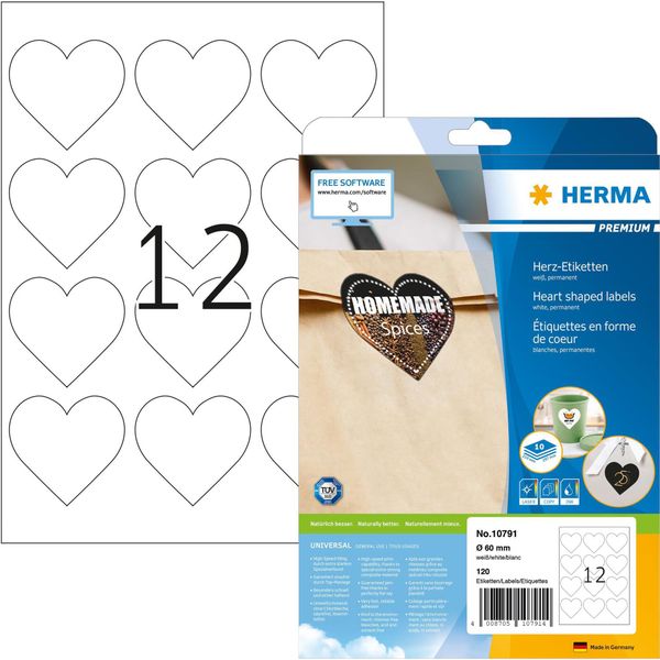 Herma 10791 Etichette Herma A Forma Di Cuore, Diametro: 60 Mm, Bianco-image
